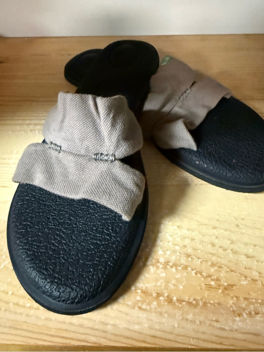 Sanuk Women's Slide Sandals in Taupe and Black
